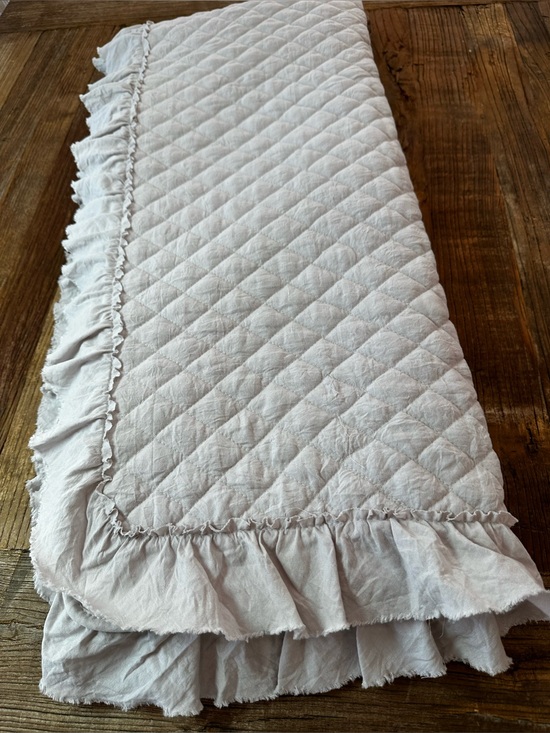 Other - Ruffled Quilted Bed Throw in Light gray - Unbranded